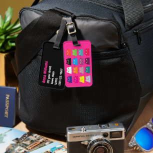 Neon Pink Cat Luggage Tag Bold Travel Cute