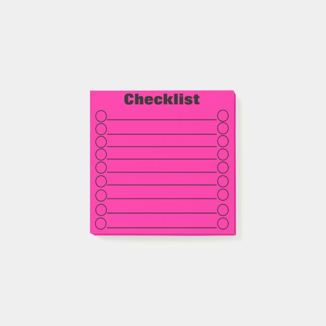 Neon Pink Checklist Post-it® Notes 3" x 3" (Front)