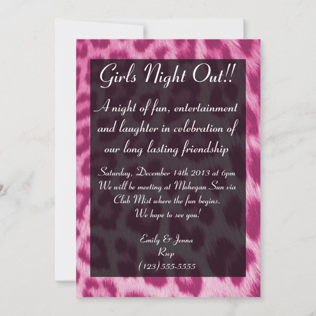 Neon Pink Cheetah Imprimer Invitation De Nuit Pour (Devant)
