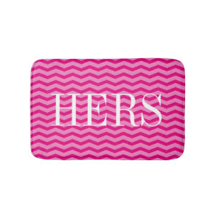 Neon pink chevron pattern monogram bath mat