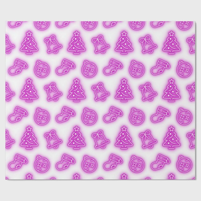 Neon Pink Christmas on White Wrapping Paper (Flat)