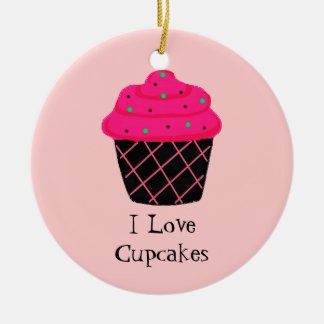 Neon Pink Cupcake Ceramic Ornament