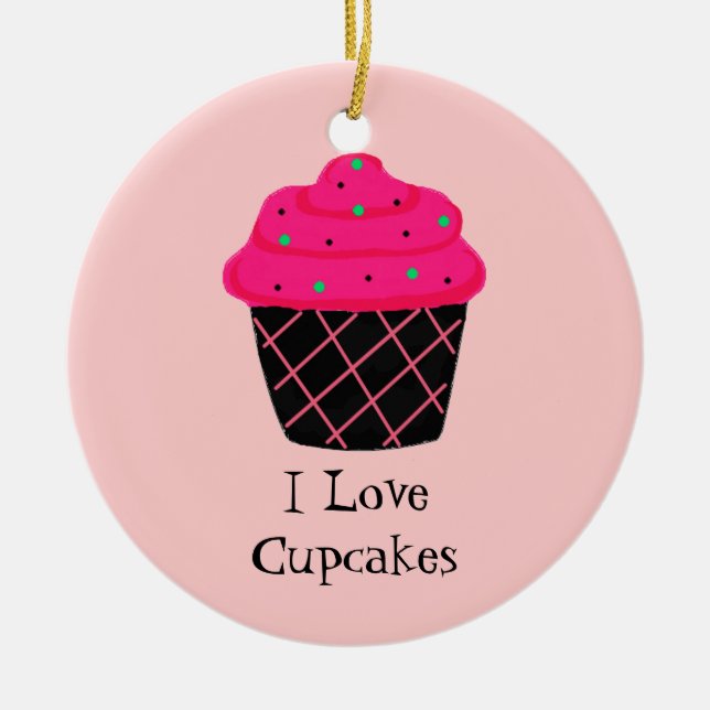 Neon Pink Cupcake Ceramic Ornament (Front)