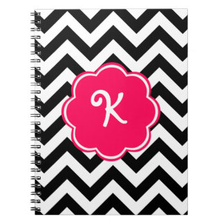 Neon Pink Custom Monogram with Chevron Pattern Notebook