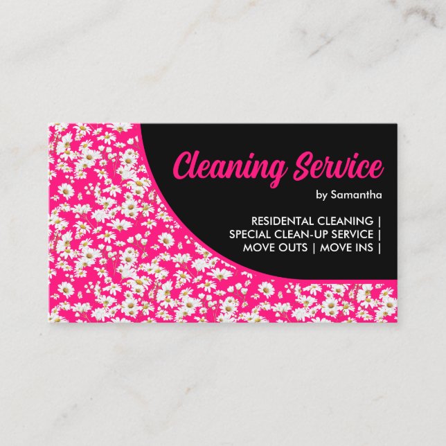 Neon Pink Daisy Pattern Floral Girly Business Card (Front)