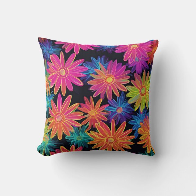 Neon Pink Daisy  Throw Pillow (Front)