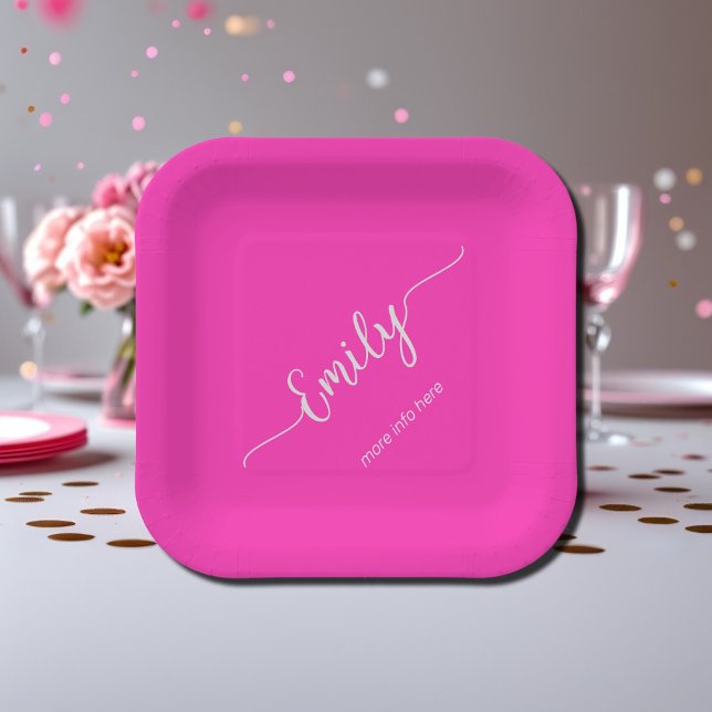 neon   pink elegant script paper plate (Creator Uploaded)