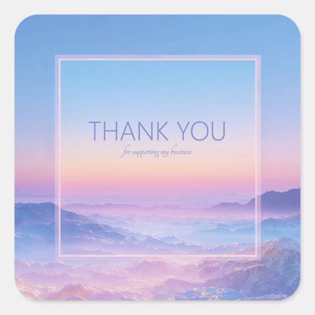 Neon Pink Ethereal Mountain Vista Synthwave Frame Square Sticker (Front)