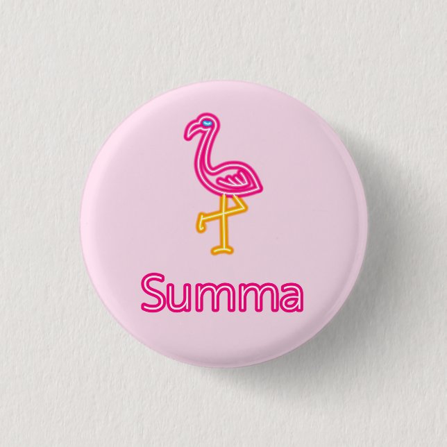 Neon Pink Flamingo Summa (Summer) 1 Inch Round Button (Front)