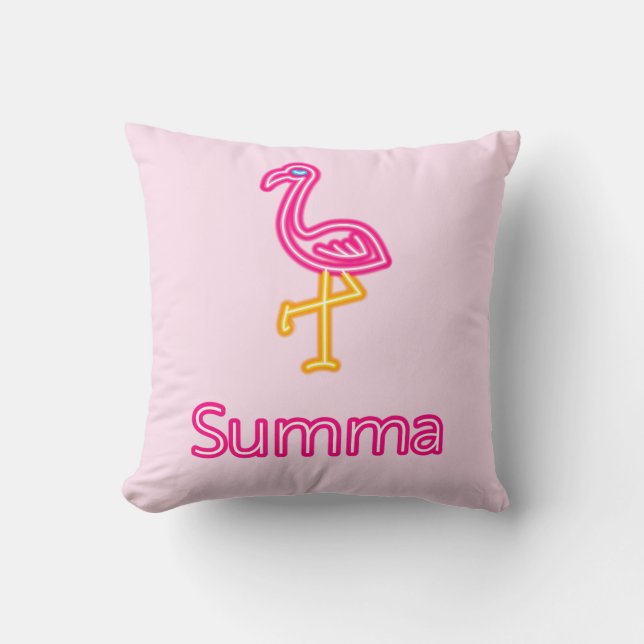 Neon Pink Flamingo Summa (Summer) Throw Pillow (Front)