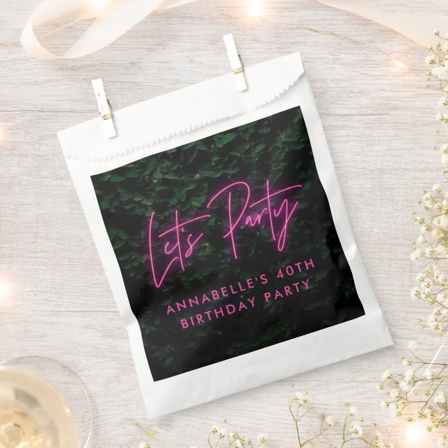 Neon pink funky modern lets party favour bag (Clipped)