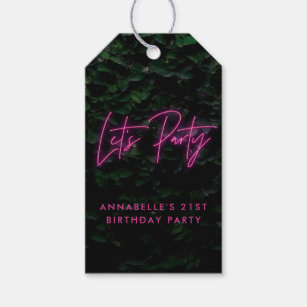 Neon pink funky modern lets party favour bag gift tags