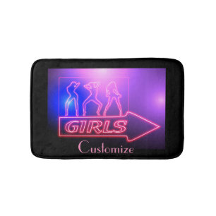 Neon Pink Girls Sign Thunder_Cove Bath Mat