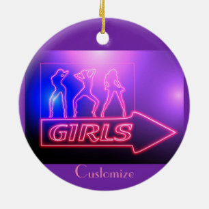 Neon Pink Girls Sign Thunder_Cove  Ceramic Ornament
