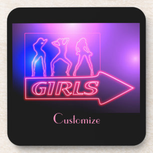 Neon Pink Girls Sign Thunder_Cove Coaster
