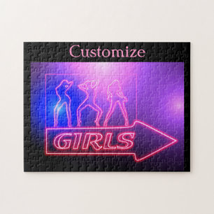 Neon Pink Girls Sign Thunder_Cove Jigsaw Puzzle