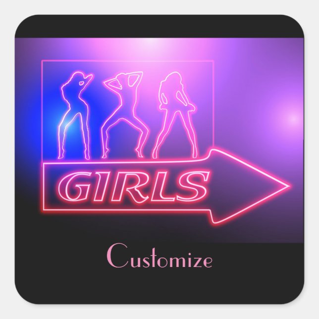 Neon Pink Girls Sign Thunder_Cove  Square Sticker (Front)