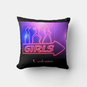 Neon Pink Girls Sign Thunder_Cove Throw Pillow