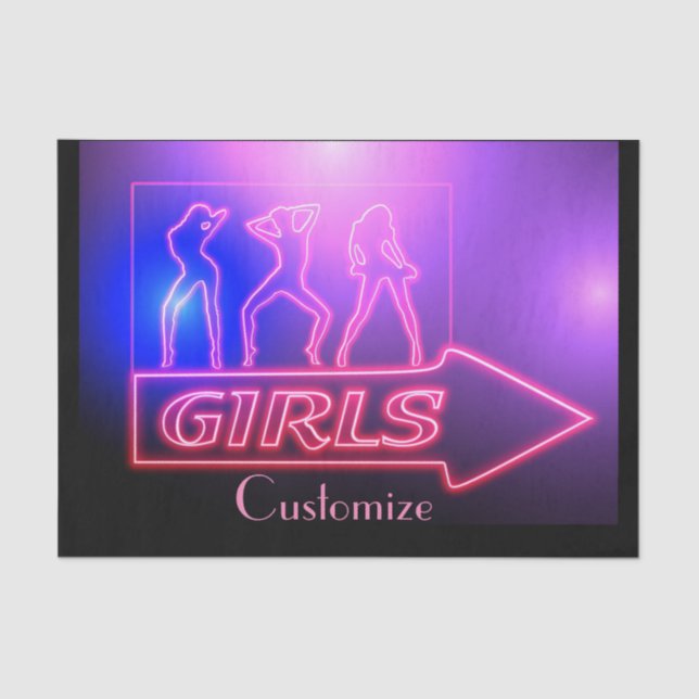 Neon Pink Girls Sign Thunder_Cove  Tissue Paper (Front)