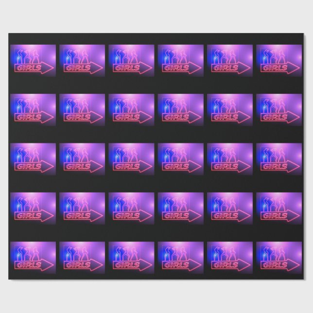 Neon Pink Girls Sign Thunder_Cove Wrapping Paper (Flat)