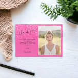 Neon pink glitter ombre trendy photos Sweet 16 Thank You Card<br><div class="desc">Send your thank you with this modern typography,  pretty chic and elegant faux neon pink glitter sparkles shower ombre,  add 3 photos with bright pink colour block Sweet 16 birthday party</div>