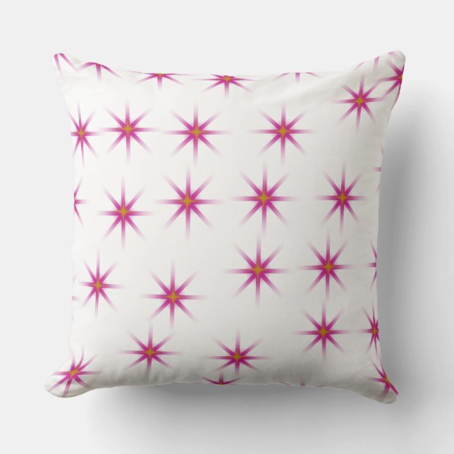 Neon Pink Glowing Stars Pattern Throw Pillow (Front)