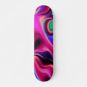 Neon Pink Green and Blue Abstract Paint Swirl Skateboard