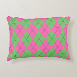 Neon Pink Green Argyle Pattern Accent Pillow