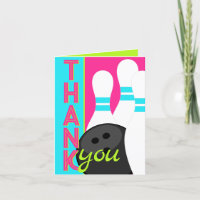 Neon Pink, Green & Blue Bowling Thank You Cards