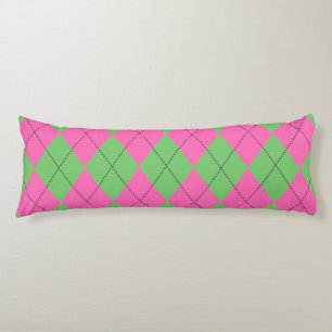 Neon Pink Green Diagonal Geometric Y2K Pattern Body Pillow