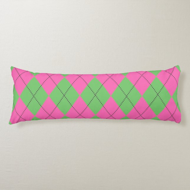 Neon Pink Green Diagonal Geometric Y2K Pattern Body Pillow (Front)