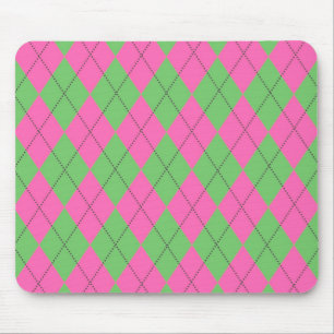 Neon Pink Green Diagonal Geometric Y2K Pattern Mouse Pad