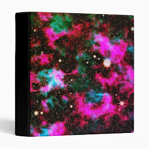Neon Pink Green Galaxy Space Stars 3 Ring Binder
