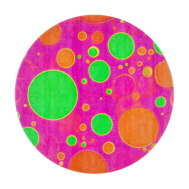 Neon Pink & Green Retro Circle Design Cutting Board (Front)