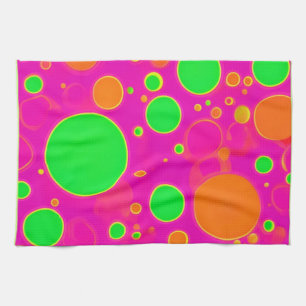 Neon Pink & Green Retro Circle Design Kitchen Towel