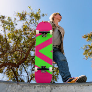 Neon Pink & Green Zigzag Skateboard – Customizable