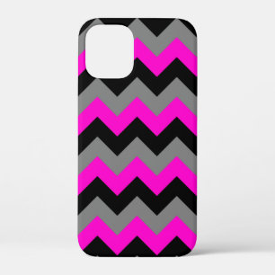 Neon Pink Grey and Black Zigzag iPhone 12 Mini Case
