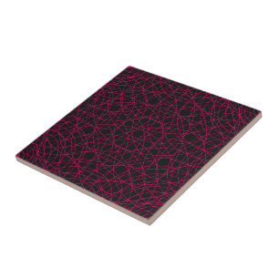 Neon Pink Grid Pattern Ceramic Tile – Customizable