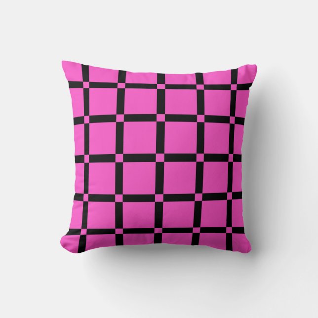 Neon Pink Grid Pattern Throw Pillow (Front)