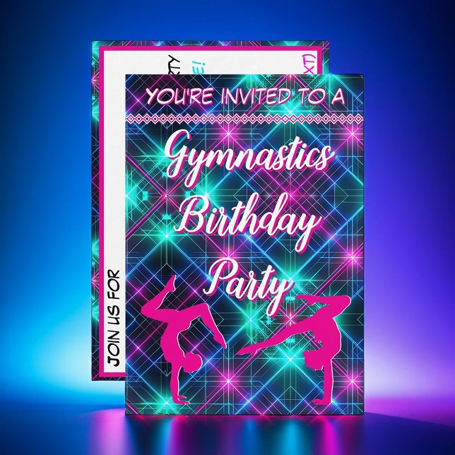 Neon Pink Gymnastics Glow Birthday Party  Invitation (Creator Uploaded)