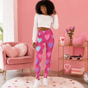 Neon Pink Heart Pattern Leggings