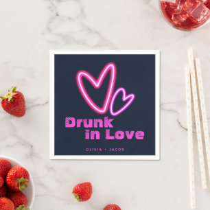 Neon Pink Hearts Drunk in Love Bridal Shower  Napkin