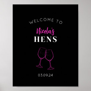 Neon Pink Hens Party Wine Welcome Sign Poster