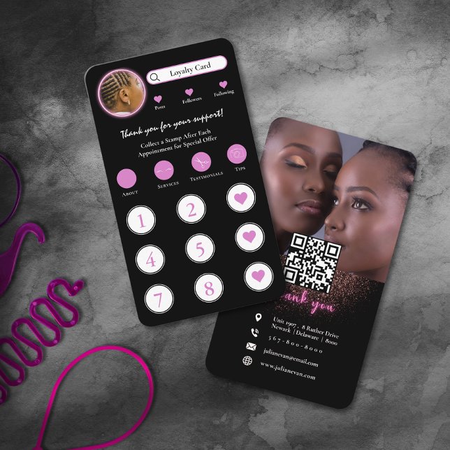 Neon Pink Instagram Hair Braiding Loyalty Card (Neon Pink Instagram Hair Braiding Loyalty Card)