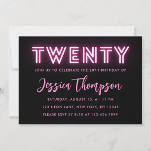 Neon Pink Invitation 20e anniversaire