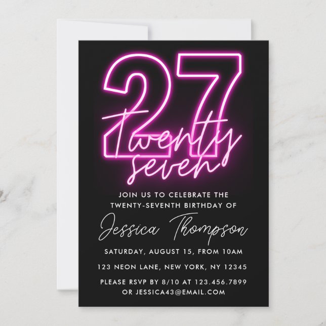 Neon Pink Invitation 27e anniversaire (Devant)
