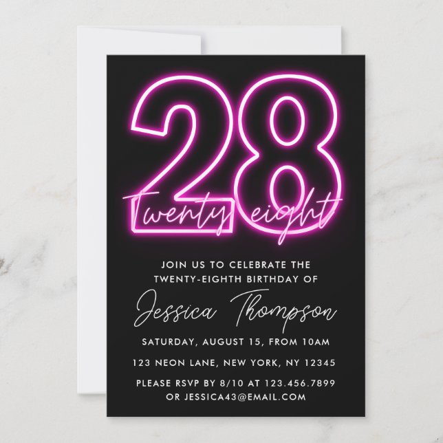 Neon Pink Invitation 28e anniversaire (Devant)