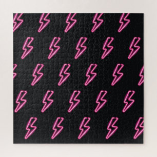 Neon Pink Lightning: Dark Background. Jigsaw Puzzle