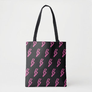 Neon Pink Lightning: Dark Background. Tote Bag