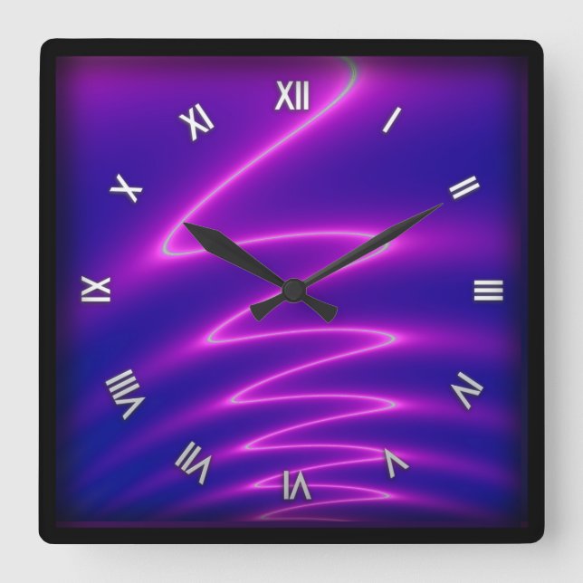 Neon Pink Lightning Square Wall Clock (Front)